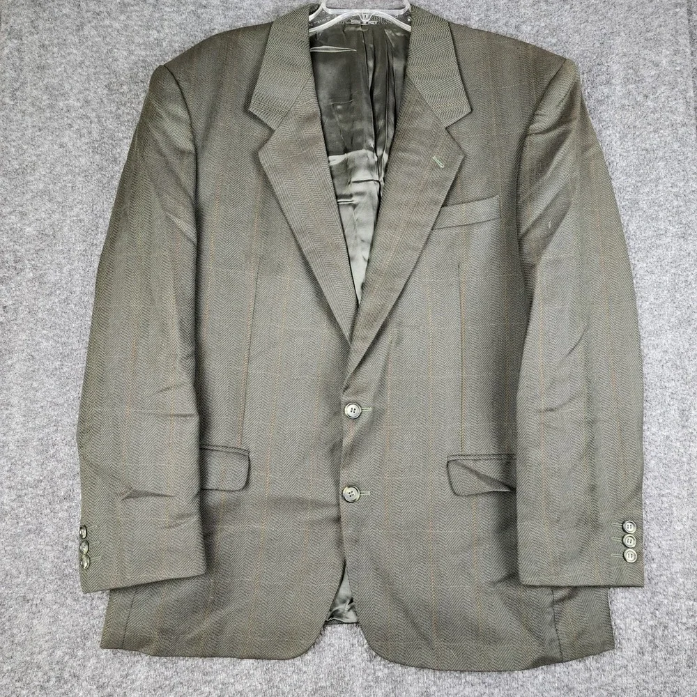 Fierte s.r.l. Blazer Mens‎ 42R Olive Green Herringbone Wool Windowpane Italy